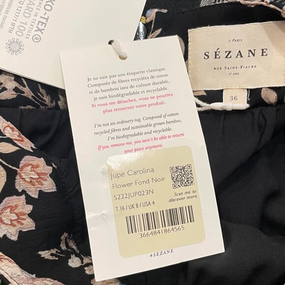 Last Chance! New Sézane Carolina Floral Ruffle Mini Skirt Black Ecru 36, 4 - Picture 5 of 7